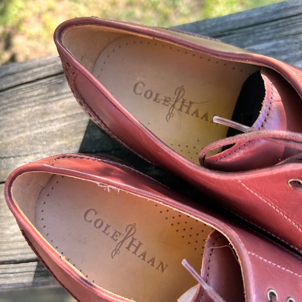 Cole Haan Wingtip Oxford 10.5 Brown Leather Derby Dark Academia Classic Preppy - Picture 3 of 8